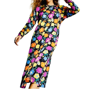 TOPSHOP Floral Tie Back Long Sleeve Dress